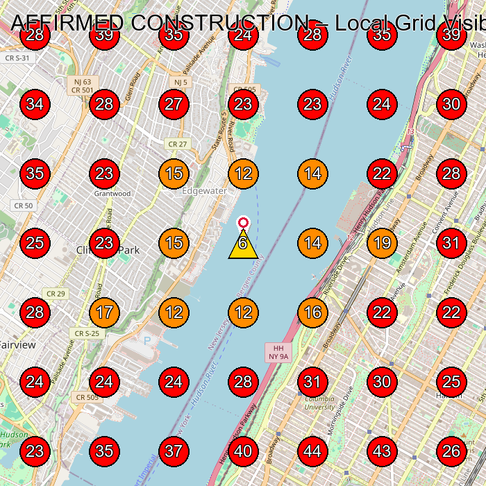 AFFIRMED CONSTRUCTION GeoGrid visibility map for Roofing Contractor in Edgewater